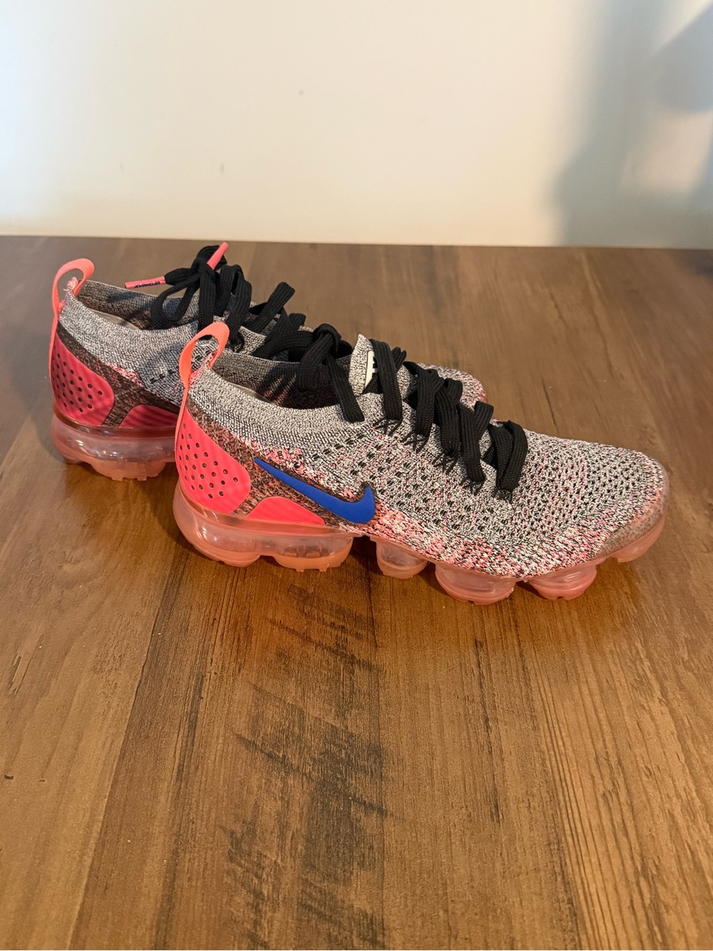 Womens Nike Gray and Pink Flyknit VaporMax Sneakers
